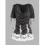 T-shirt Drapé Chiné Panneau en Dentelle à Epaule Dénudée - Noir XL