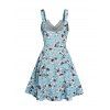 Flower Print Mini Sundress Empire Waist Ruffles Tie Knot Plunge Vacation Dress - LIGHT BLUE S