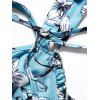 Flower Print Mini Sundress Empire Waist Ruffles Tie Knot Plunge Vacation Dress - LIGHT BLUE S