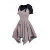Plaid Print Heart-ring Adjustable Strap Asymmetric Dress And Basic Short Sleeve T-shirt Two Piece Set - GRAY S