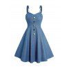 Plain Color Dress Bowknot Mock Button High Waisted Sleeveless A Line Mini Dress - LIGHT BLUE S