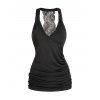 Débardeur Fleur Panneau en Dentelle Transparente sans Dos à Col Halter à Volants - Noir S