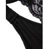 Crossover Ruched Halter Tank Top Sheer Flower Lace Panel Backless V Neck Tank Top - BLACK XL