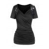 T-shirt Décontracté Superposé Panneau en Dentelle à Manches Courtes à Volants Col en Cœur - Noir M