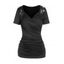 T-shirt Décontracté Superposé Panneau en Dentelle à Manches Courtes à Volants Col en Cœur - Noir M