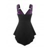 Plus Size Tank Top Skull Lace Panel Godet Plunging Neck Gothic Tank Top - PURPLE 5X