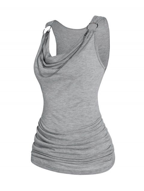 Cowl Neck Tank Top Draped Ruched Chain Embellishment Casual Tank Top