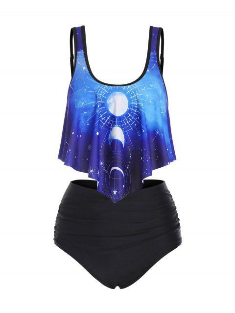 Gothic Tankini Swimsuit Galaxy Bathing Suit Lunar Eclipse Print Summer Beach Tummy Control Swimwear
