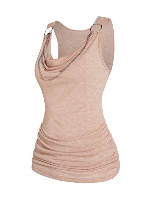 Cowl Neck Tank Top Draped Ruched Chain Embellishment Casual Tank Top