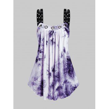 

Tie Dye Tank Top Ink Painting Grommet Dual Strap Summer Trendy Top, Concord