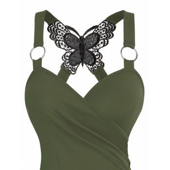 Gothic Tank Top Ruched Butterfly Lace Cross Tank Top O Ring Surplice Summer Top 