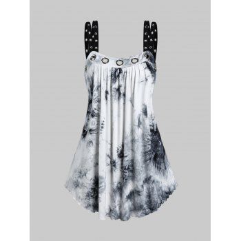 

Tie Dye Tank Top Ink Painting Grommet Dual Strap Summer Trendy Top, Black