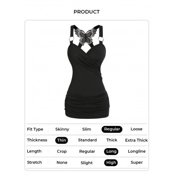 Gothic Tank Top Ruched Butterfly Lace Cross Tank Top O Ring Surplice Summer Top 