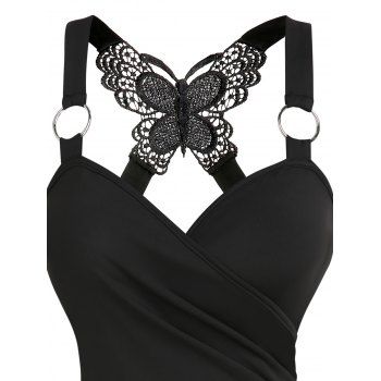 Gothic Tank Top Ruched Butterfly Lace Cross Tank Top O Ring Surplice Summer Top 