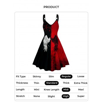 Gothic Dress Contrast Colorblock Wing Print V Neck High Waisted A Line Mini Dress