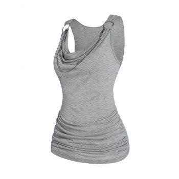 

Cowl Neck Tank Top Draped Ruched Chain Embellishment Casual Tank Top, Light gray
