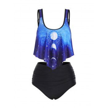 

Gothic Tankini Swimsuit Galaxy Bathing Suit Lunar Eclipse Print Summer Beach Tummy Control Swimwear, Blue