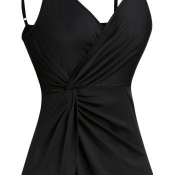 Plain Color A Line Midi Dress Twisted Slit Plunging Spaghetti Strap Summer Dress