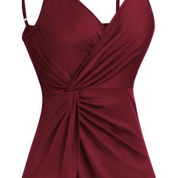 Plain Color A Line Midi Dress Twisted Slit Plunging Spaghetti Strap Summer Dress 