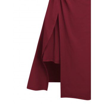 Plain Color A Line Midi Dress Twisted Slit Plunging Spaghetti Strap Summer Dress 
