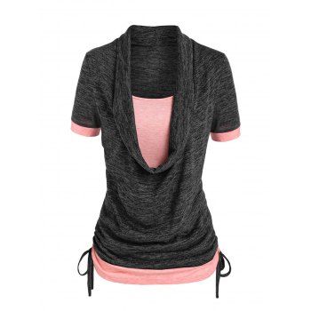 

Colorblock Cowl Neck 2 In 1 Tee, Dark gray