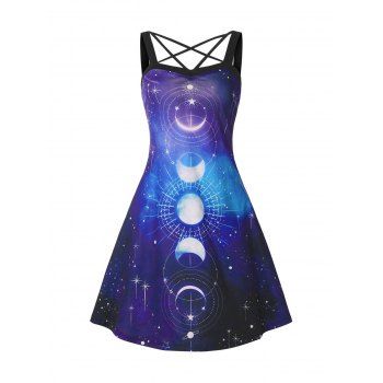 

Moon Phase Galaxy Print Crisscross Dress, Multicolor