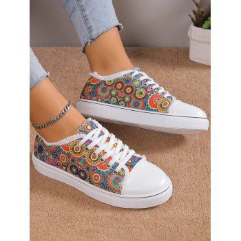 

Hippie Print Raw Hem Lace Up Casual Shoes, Multicolor a