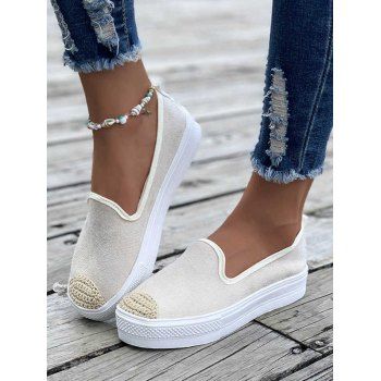 

Round Toe Platform Casual Slip On Flat Shoes, Beige