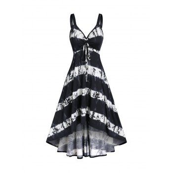 

Tie Dye Cinched Tied High Low Midi Cami Dress, Black