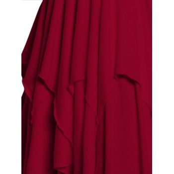 Plain Color Layered Dress Grommet Plunging Neck Empire Waist Adjustable Strap Asymmetrical Midi Dress