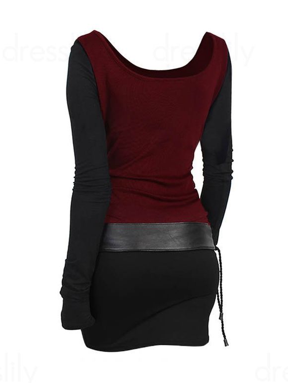 Mini Robe Moulante en Blocs de Couleurs à Lacets - Rouge XL