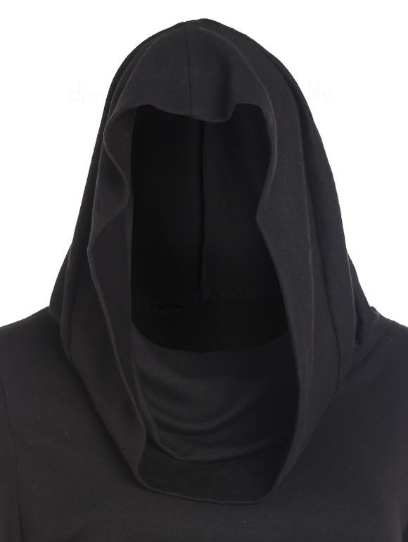 Robe Mini à Capuche Moulante Ceinturée Bicolore - Noir XL