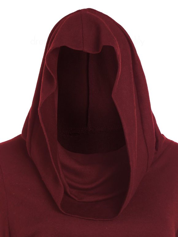 Robe Mini à Capuche Moulante Ceinturée Bicolore - Rouge foncé XL