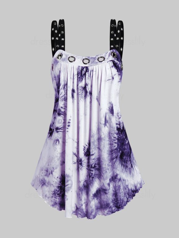 Tie Dye Tank Top Ink Painting Grommet Dual Strap Summer Trendy Top - CONCORD XXXL
