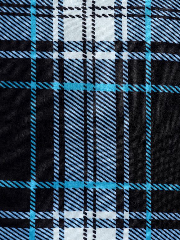 T-shirt d'Eté Décontracté Croisé à Imprimé Carreaux à Col Relevé Faux Deux Pièces - Bleu clair M