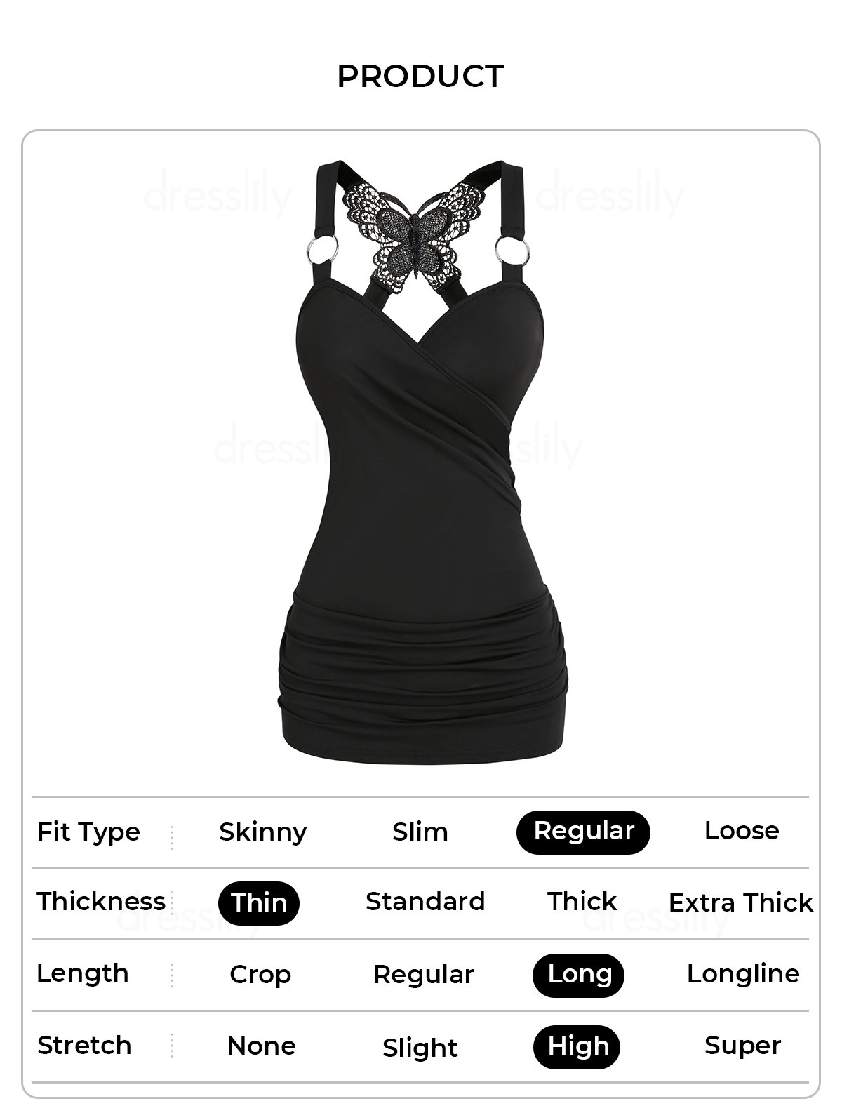 Débardeur D'Eté Gothique Superposé Papillon en Dentelle à Volants Anneau O - Noir XXXL