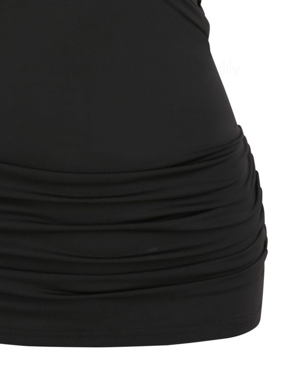 Débardeur D'Eté Gothique Superposé Papillon en Dentelle à Volants Anneau O - Noir XXXL