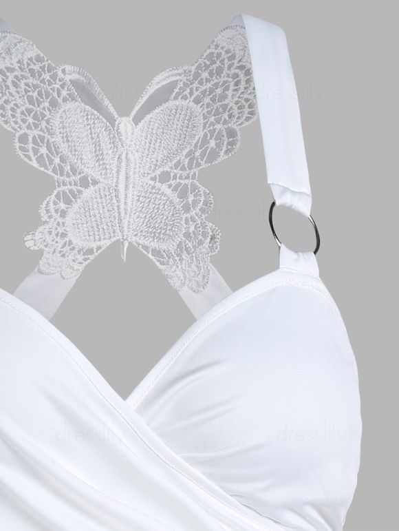 Débardeur D'Eté Gothique Superposé Papillon en Dentelle à Volants Anneau O - Blanc XXL