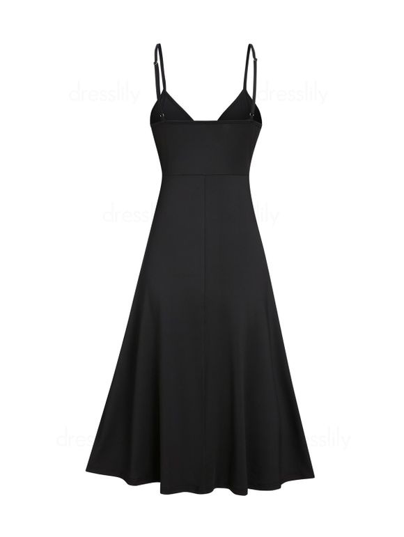 Robe D'été Mi-longue Plongeante à Bretelles Spaghetti en Ligne A - Noir XXXL