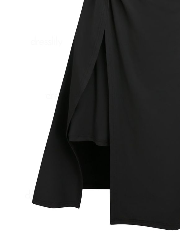 Robe D'été Mi-longue Plongeante à Bretelles Spaghetti en Ligne A - Noir XXXL