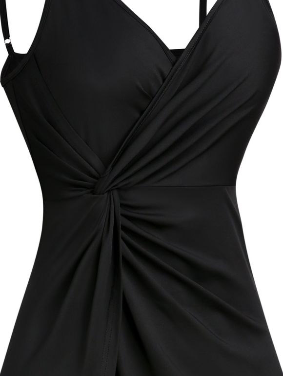 Robe D'été Mi-longue Plongeante à Bretelles Spaghetti en Ligne A - Noir XXXL