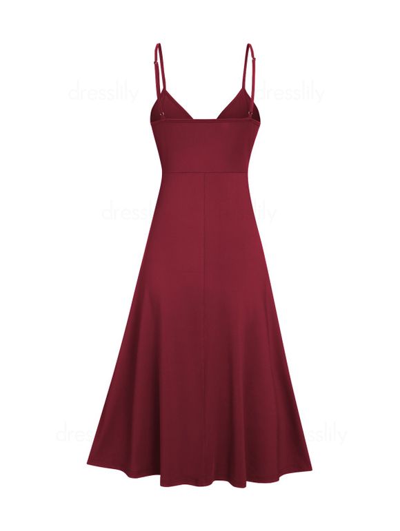 Robe D'été Mi-longue Plongeante à Bretelles Spaghetti en Ligne A - Rouge foncé L
