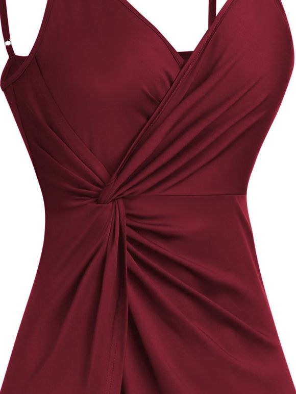 Robe D'été Mi-longue Plongeante à Bretelles Spaghetti en Ligne A - Rouge foncé L