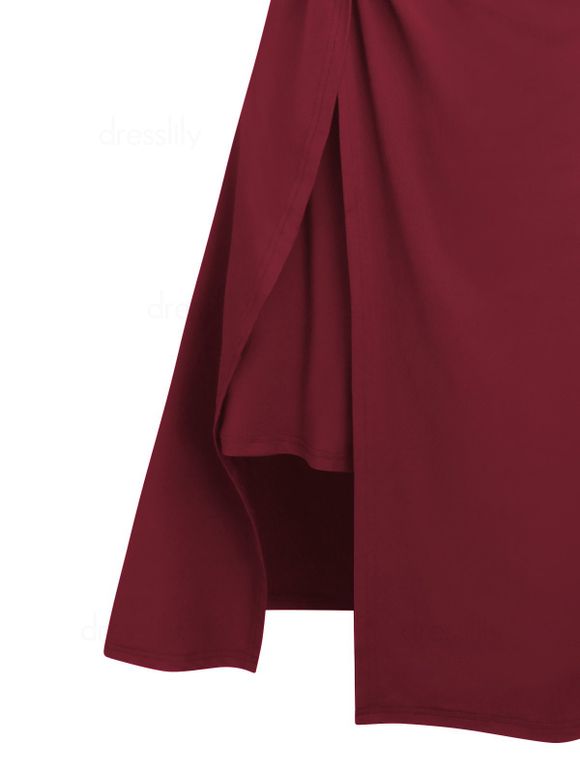 Robe D'été Mi-longue Plongeante à Bretelles Spaghetti en Ligne A - Rouge foncé L