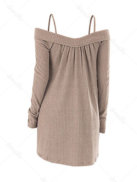 Pull Tunique Croisé à Epaule Dénudée - Kaki Léger 2XL