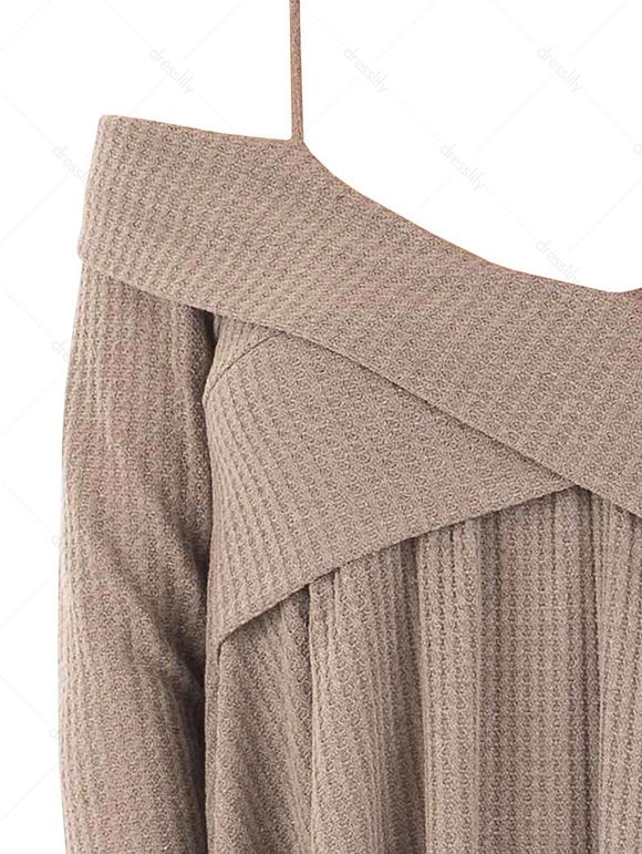 Pull Tunique Croisé à Epaule Dénudée - Kaki Léger 2XL