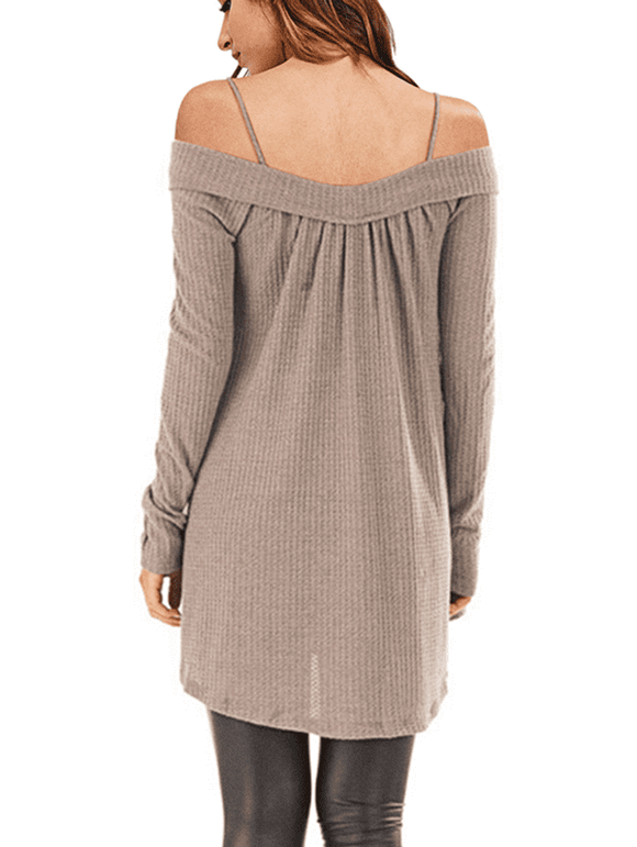Pull Tunique Croisé à Epaule Dénudée - Kaki Léger 2XL