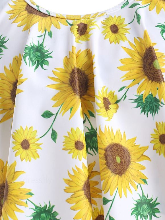 Ensemble de Tankini Contrôle du Ventre Superposé Imprimé Fleuri à Taille Haute de Plage - Jaune S