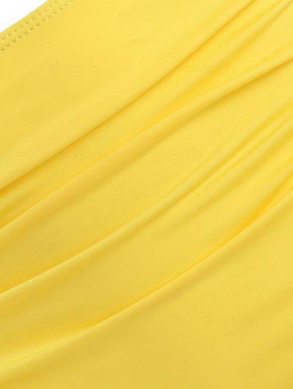 Ensemble de Tankini Contrôle du Ventre Superposé Imprimé Fleuri à Taille Haute de Plage - Jaune S