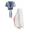 Ensemble Décontracté de Top Court Teinté Ouvert Devant et Pantalon Harem Superposé - multicolor S
